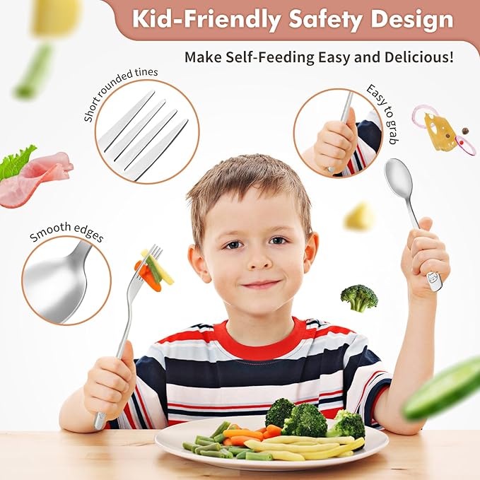 DRKIO Stainless Steel Toddler Utensils Set - 6 Pieces Kids Silverware Set Children Safe Food Grade Small Forks and Spoons Dishwasher Safe Mirror Polished-Ruum Studio Home