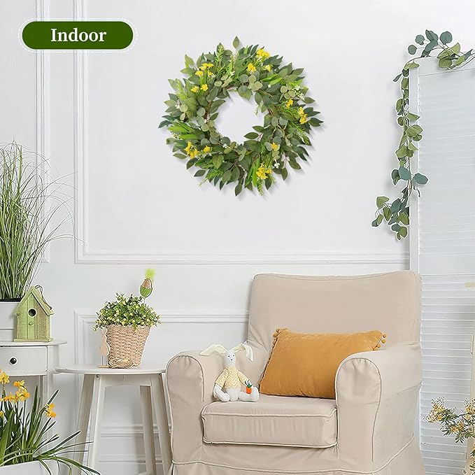 24 Inch Eucalyptus Greenery Wreaths for Front Door, Large Artificial Outdoor Spring Summer Wreath for Porch, Window, Farmhouse, Home Decor - All Seasons-Ruum Studio Home