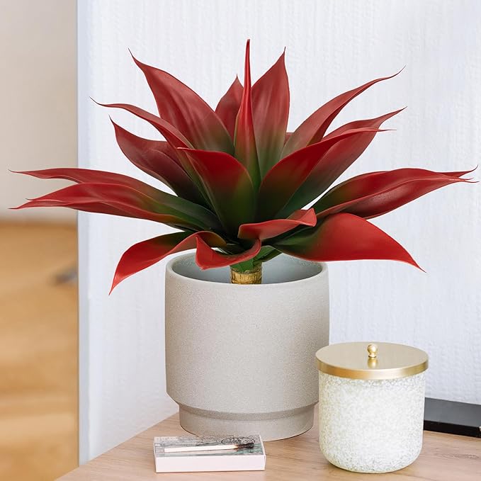 Artificial Agave Plants,Large UV Resistant Fake Agave Planters for Indoor and Outdoor Decorating Tropical Plant Succulents Greenery Indoor Decor (2Pack,18" Red)-Ruum Studio Home