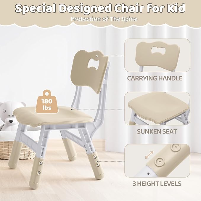 Kids Table and 2 Chairs Set, Height Adjustable (17.7"-26.1") Toddler Table and Chair Set, Multi-Activity Table with Graffiti Desktop, Children’s Table and Chairs for Classroom, Home & Daycare-Ruum Studio Home