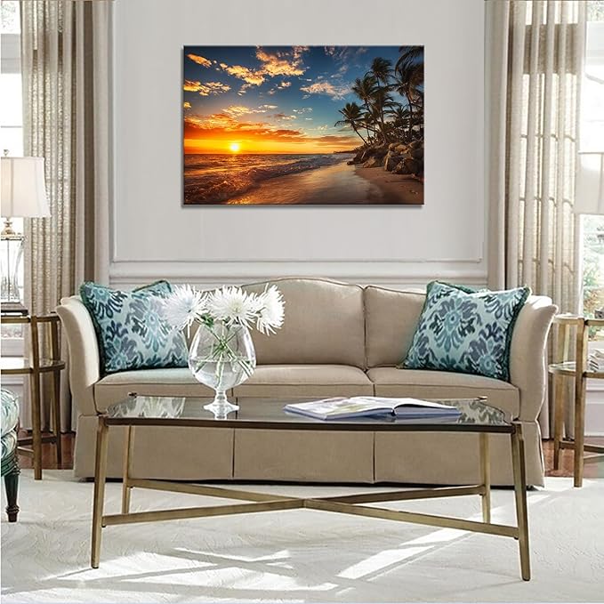 DZL Art S74781 Canvas Painting Print Paradise Tropical Island Beach with Palms Photograph Print Nature Pictures Wall Art Canvas Prints Painting for Living Room Bedroom Decor Office Wall Decor-Ruum Studio Home