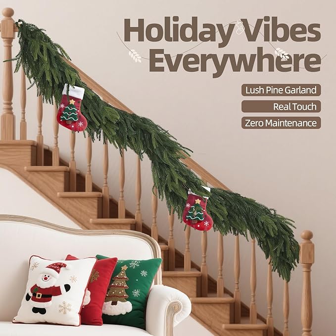 6FT Artificial Norfolk Pine Garland – Real Touch Greenery Garland, Dense Green Plants for Indoor Outdoor Christmas, Holiday, and Home Decoration (1, 6FT-)-Ruum Studio Home