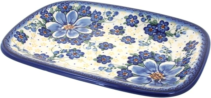 Blue Rose Polish Pottery Daisy Surprise Small Rectangular Serving Platter-Ruum Studio Home