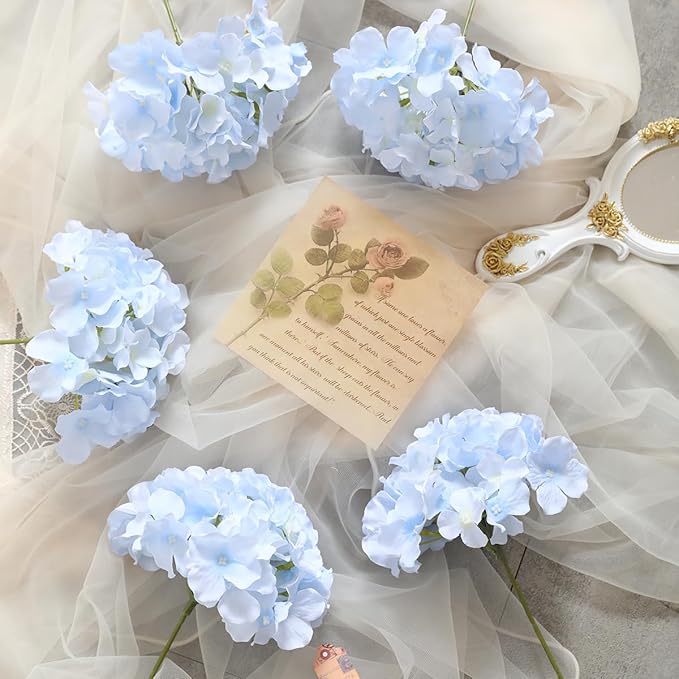 Tifuly Hydrangea Artificial Flowers -12 pcs Realistic Fake Hydrangea Silk Flowers with Stems Faux Hydrangea Flowers Heads for Office Home Party Wedding Centerpiece DIY Floral Decor(Sky Blue)-Ruum Studio Home