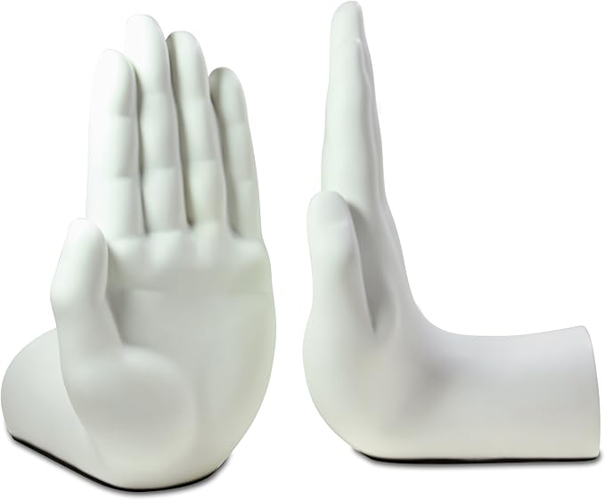 Danya B. Contemporary Accent Book Shelf Decor - Hands Sculpture Bookend Set of 2 (White)-Ruum Studio Home