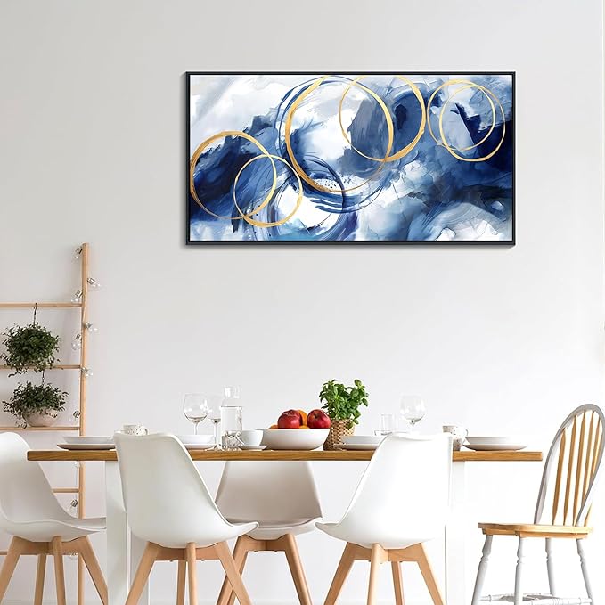 AJAZIKO Blue Abstract Wall Art Modern Navy Blue and Gold Pictures for Living Room Paintings Office Artwork Wall Decor Framed Canvas Wall Art Bedroom Wall Decor Above Bed 20×40IN-Ruum Studio Home