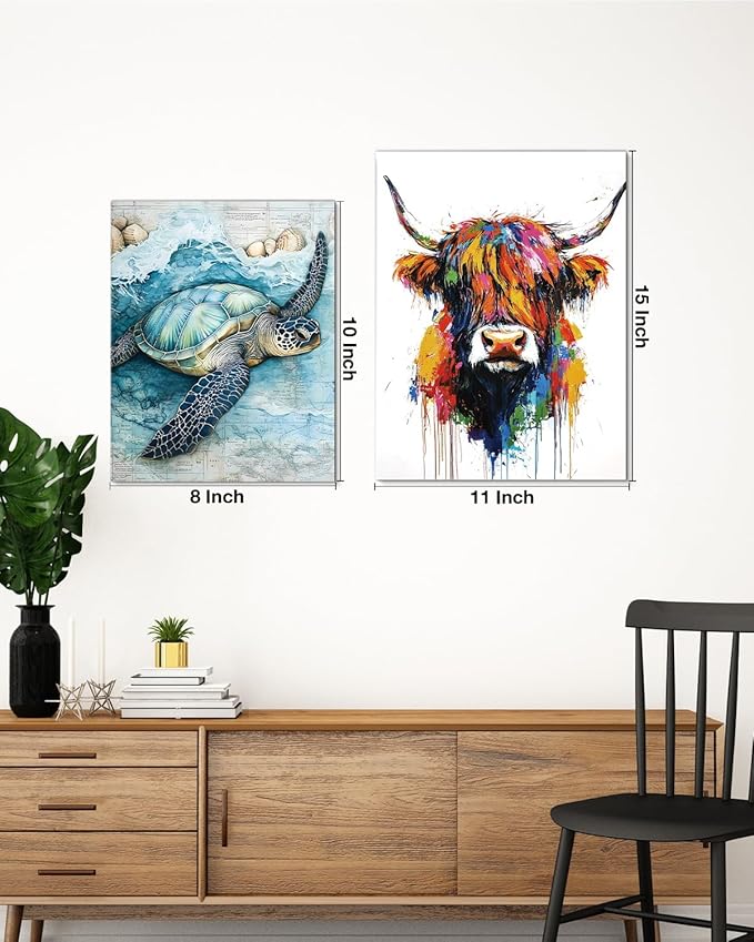 Coastal Sea Turtle Canvas Wall Art Turtle Nautical Ocean Theme Print Poster Framed Picture Painting for Home Beach House Bedroom Wall Decor 8x10 Inch-Ruum Studio Home