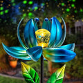 Solar Garden Lights Metal Flower Decor, Colorful Spinning Windmill Lotus Pathway Ligths with LED Cracked Crystal Ball Outdoor Decorative Stake Lighting Waterproof Flower Sculpture for Patio Yard-Ruum Studio Home