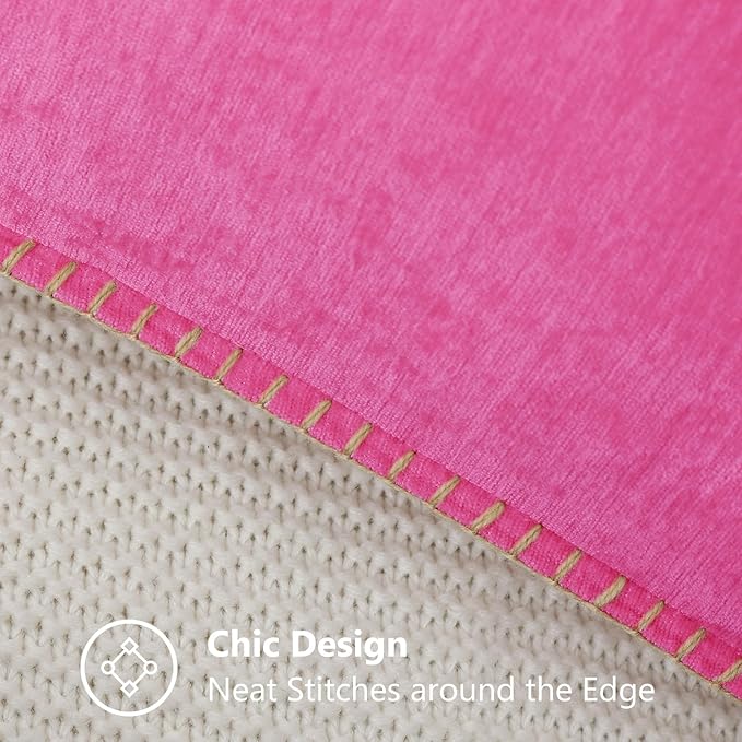 decorUhome Chenille Soft Throw Pillow Covers 20x20 Set of 2, Farmhouse Velvet Neutral Decorative Euro Pillow Covers with Stitched Edge for Couch Sofa Bed Home Decor, Hot Pink-Ruum Studio Home