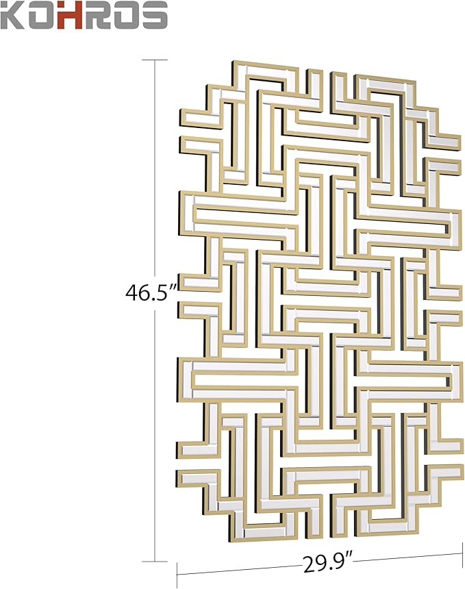 KOHROS Large Modern Gold Wall Mirror - 46.5"x30" Geometric Maze Design Decorative Mirror for Home Decor Living Room Entryway Hallway Farmhouse, Mirrors for Wall Decor-Ruum Studio Home