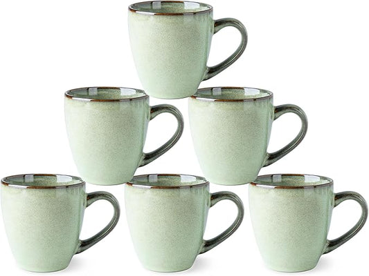 GBHOME Ceramic Coffee Mugs Set of 6, 12oz Stoneware Coffee Mugs Set For Dad Mom Women MEN, Light Weight Coffee Cups for Latte/Tea/Beer/Hot Cocoa, Dishwasher & Microwave Safe, Pastel Green-Ruum Studio Home