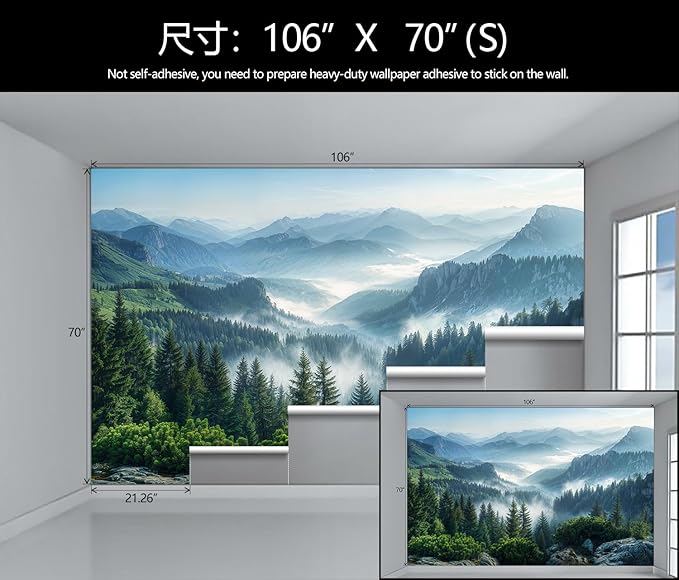 Misty Pine Forest Wallpaper Mountain Peaks Landscape Landscape Wall Mural (Not Peel and Stick)-Ruum Studio Home