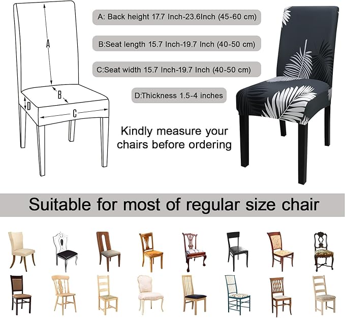 JQinHome Pattern Chair Covers for Dining Room Set of 4, High Stretch Removable Washable Parsons Chair Slipcover for Home Party Hotel Wedding Ceremony (Plume Black,4PCS)-Ruum Studio Home