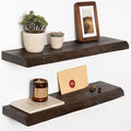 24" Floating Shelves, Live Edge Solid Elm Wood Floating Shelf, Wall Mounted Display Shelves with Heavy-Duty Bracket for Books, Rustic Wooden Shelf for Kitchen, Bathroom, Walnut Color, Set of 2-Ruum Studio Home