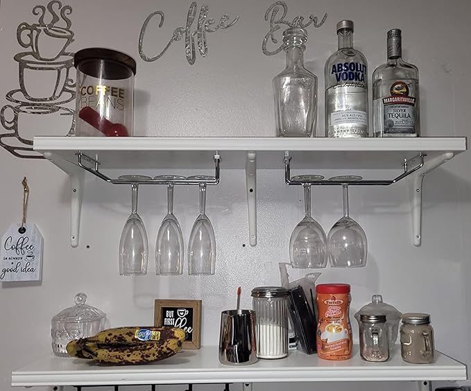 10.8 Inch Wine Glass Rack, Under Cabinet Wine Glass Holder, Wine Glass Hangers Under Shelf, Chrome Finish Stemware Rack, Hanging Stemware Holder for Cabinet Kitchen Bar, Set of 2-Ruum Studio Home