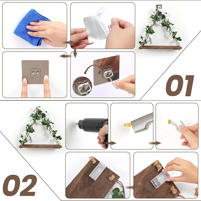 Floating Shelves for Wall,Plant Wall Decor,Hanging Shelf,Cottage Core Decor,Room Decor Aesthetic,Boho Room,Adhesive Shelves,Floating Shelves for No Drilling,Two-Piece Set(White Flower)-Ruum Studio Home