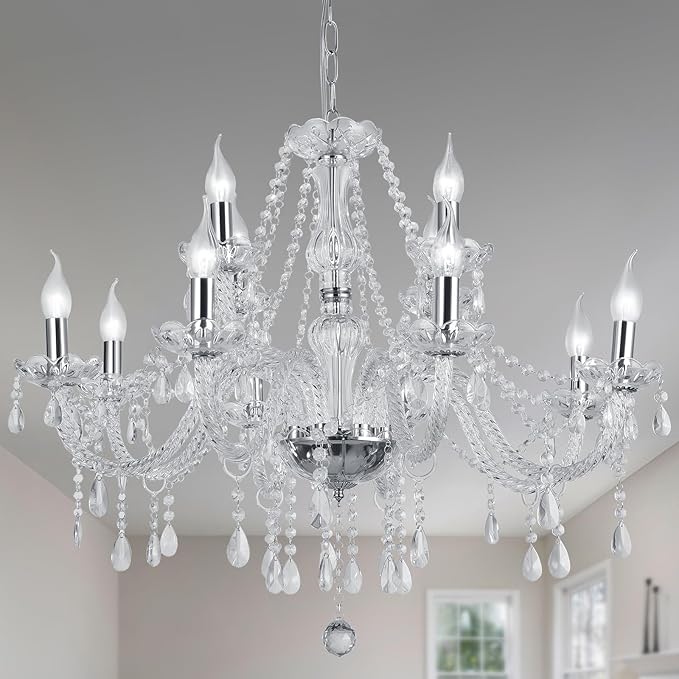 Modern Elegant 15 Lights K9 Crystal Glass Chandelier Pendant Ceiling Lighting European Style for Dining Living Room Bedroom Transparent,15 E12 Bulbs Required-Ruum Studio Home