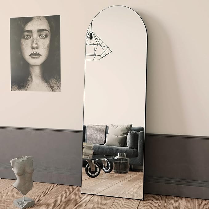 BEAUTYPEAK 64"x21" Arch Full Length Mirror, Hanging or Leaning Arched-Top Full Body Mirror with Stand for Bedroom, Dressing Room, Black-Ruum Studio Home