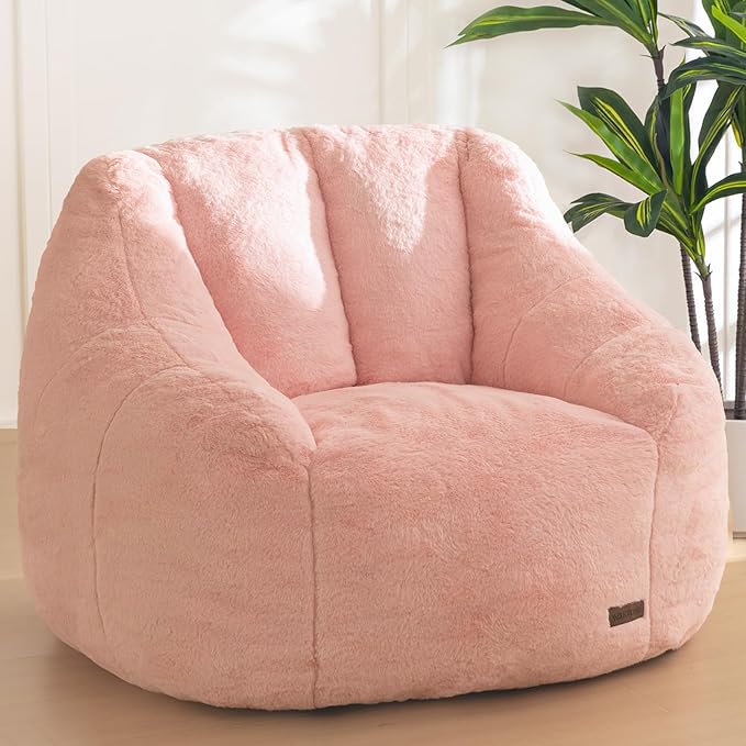 MAXYOYO Bean Bag Chair, Comfy Bean Bag Sofa with Back Support, Faux Fur Bean Bag Chair for Adults and Kids, Stuffed Floor Sofa for Living Room, Bedroom, Apartment, Pink-Ruum Studio Home