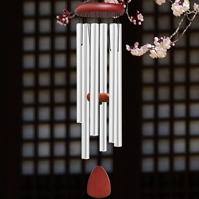 Large Aluminium Wind Chimes Outside, Soothing Melodic Memorial Sympathy Wind Chime, Suitable Outdoor Garden Decor, Gift for Mom Women Neighbors (Silver Wind Chimes-36)-Ruum Studio Home