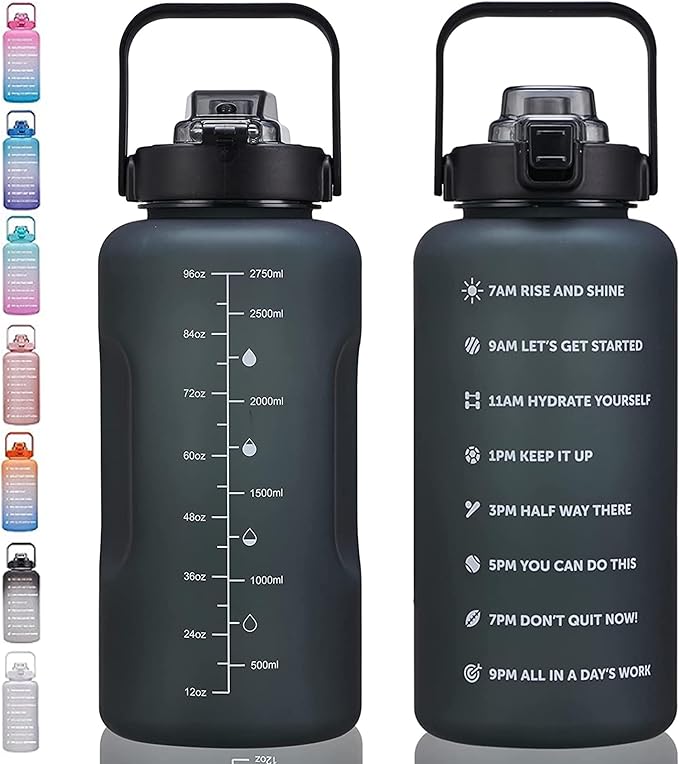 64oz,100oz,128oz Large Motivational Water Bottle with Time Marker, Leakproof & BPA Free Half Gallon Big Water Bottle with Straw Handle Tritan Frosted Water Jug for Gym,Fitness,Outdoor Sports-Ruum Studio Home