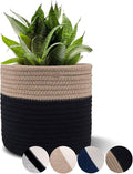 Woven Cotton Rope Plant Basket for 6" Flower Pot Floor Indoor Planters Flower Pot,Home Decor Storage Organizer H6 3/4" x W6 1/2" Black&Brown-Ruum Studio Home