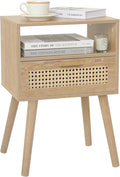MaxSmeo Rattan Nightstand with Drawer, Mid Century Modern Wood Bedside Table for Living Room, Bedroom and Small Spaces (Rustic Walnut)-Ruum Studio Home
