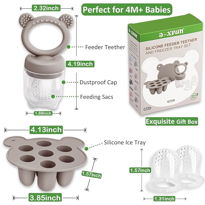 JEXFUN Silicone Baby Fruit Food Feeder Pacifier & Breastmilk Popsicle Freezer Molds, Double as Baby Teething Toys, Freezable Feeding Set for Breast Milk Ice Cubes, Food, Vegetable Purees - (Sand)-Ruum Studio Home