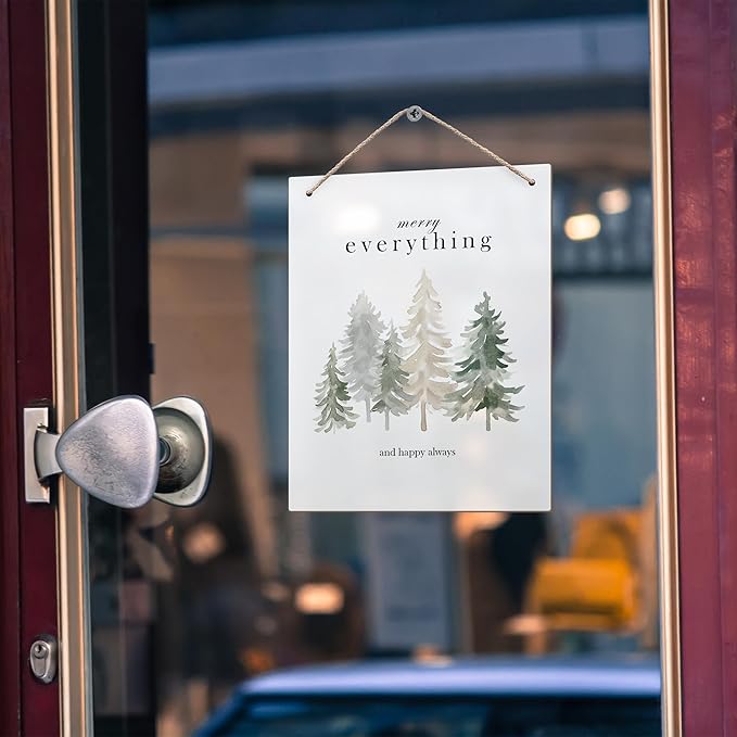 Pine Tree Winter Hanging Wooden Signs 10x8, Welcome Winter Signs, Winter Tree Wall Decor, Merry Everything and Happy Always Winter Home Room Office Hanging Wall Decor-Ruum Studio Home