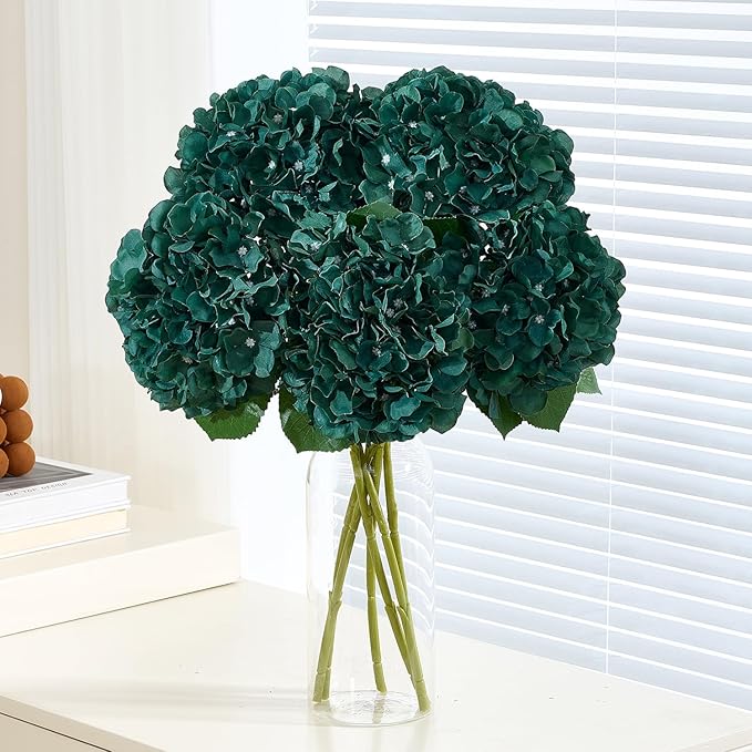 8Pcs Emerald Green Fake Flowers Silk Hydrangea Artificial Flowers Bouquets Faux Hydrangea Stems for Home Table Centerpieces Wedding Party Decoration-Ruum Studio Home