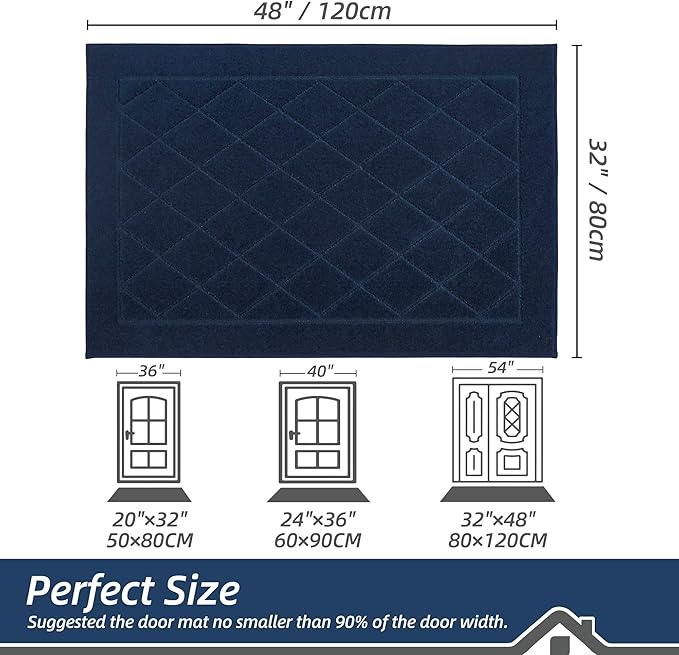 BEQHAUSE Dirt Trapper Door Mat 32" x 48", Doormat Non-Slip Entryway Rugs Washable, Dog Door Mat Stain Resistant and Absorbent Welcome Floor Mat for Front Back Door, Muddy Wet Shoes & Paws, Navy Blue-Ruum Studio Home