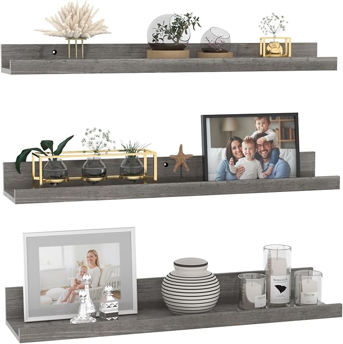 Giftgarden 24 Inch Grey Floating Shelves for Wall Mount, Gray Wood Wall Shelf Ledge for Bathroom Bedroom Living Room Kitchen Storage, Set of 3 Different Sizes-Ruum Studio Home