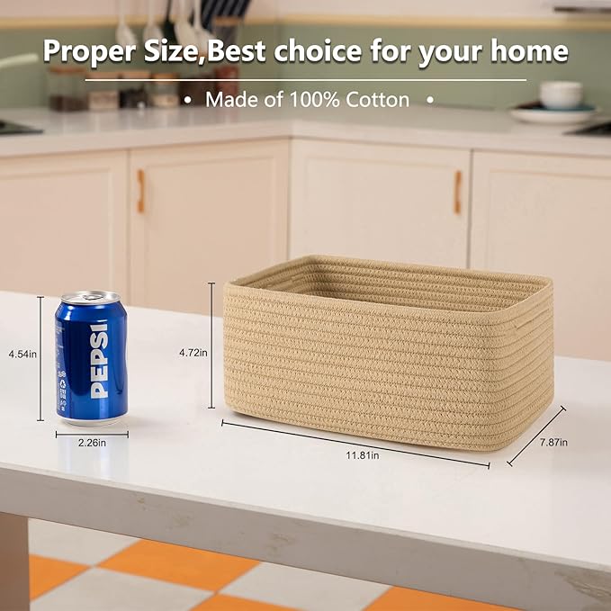 4 Pack Small Storage Shelf Baskets for Organizing, Mini Woven Rope Storage Bins for Towels, Cute Decorative Closet Organizer，Baby Nursery, Gift Empty Baskets -11.81''Lx7.87''Wx4.72''H-Jute-Ruum Studio Home