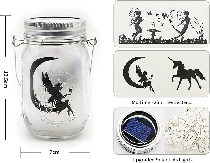8 Pack Fairy Star Firefly Jar Lids Lights,Solar Fairy String Lids Lights（No Jars）,Waterproof Lantern Mason String Solar Lights with Hangers for Regular Mouth Jars Christmas Gifts(Cold White)-Ruum Studio Home