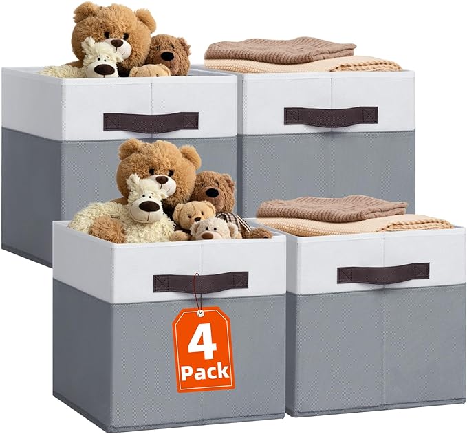 Criusia Fabric Storage Cubes - 13 Inch Large Storage Bins 4 Pack - Clothes Organizer Bins for Closet, Shelves, Cube Organizer/Cubby Collapsible Storage Baskets for Organizing Toys Blanket-Ruum Studio Home