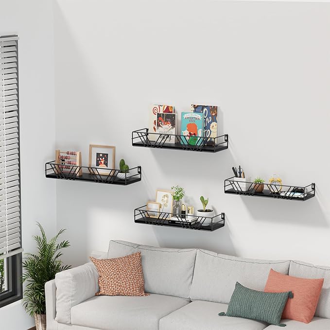 Floating Shelves for Wall Set of 4, Different Sizes Mounted Wood Floating Shelf, Wall Shelves for Living Room,Bedroom, Bathroom, Kitchen, Farmhouse Decor, Office-Ruum Studio Home