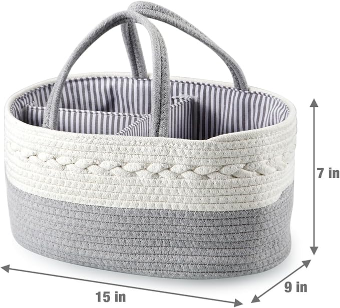 PandaEar Baby Diaper Caddy Organizer for Boys Girls, Portable Baby Diaper Basket, Travel Cotton Rope Diaper Caddy Change Organizer for Baby Shower Gifts Newborn Infants-Ruum Studio Home