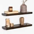 Wood Floating Shelves for Wall, 24" Floating Shelves Wall Mounted, Rustic Old Elm Wood Shelves for Home Decor, Heavy-Duty Storage Shelves for Books, Bathroom, Kitchen, Walnut Color, Set of 2-Ruum Studio Home