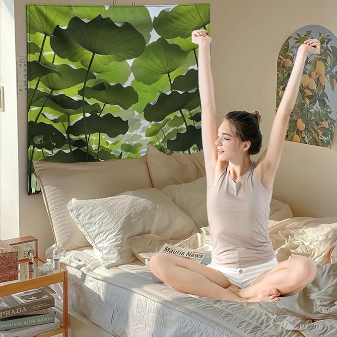FENDROM Nature Lotus Leaf Tapestry Plant Tapestry Green Natural Scenery Wall Hanging 3D Wall Art For Bedroom Living room Dorm-Ruum Studio Home