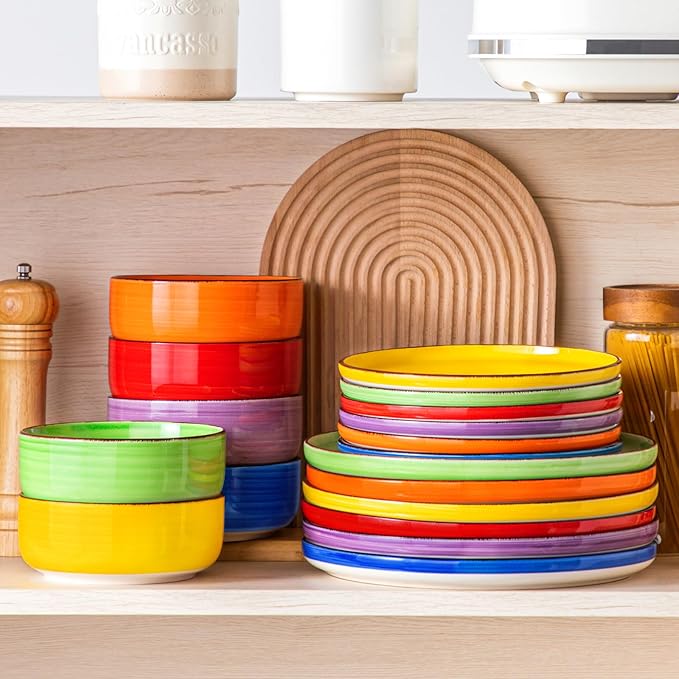 vancasso Bonita Dinnerware Sets 18 Pieces, Stoneware Dishes Set for 6, Plates and Bowls Set, Dinshwasher and Microwave Safe, Multicolor-Ruum Studio Home