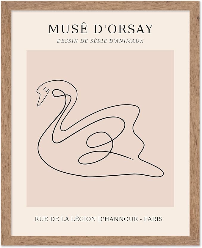 Poster Master Vintage Poster - Retro One Line Swan Drawing Print - Swan Art - Bird Art - Minimal Gift for Her, Animal Lover - Abstract Decor for Home, Office, Bedroom, 16x20 Beige Framed-Ruum Studio Home