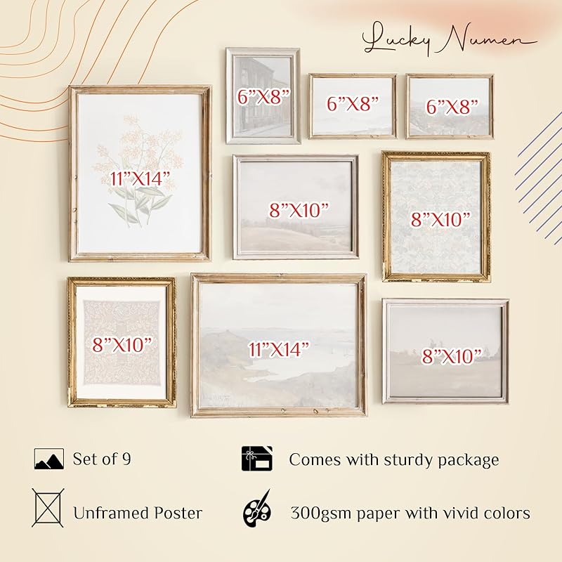 Set Of 9 French Country Prints Wall Decor - Landscape Wall Art French Country Decor, Vintage Wall Decor Gallery Wall Art, Large Bathroom Art Prints, Farmhouse Floral Vintage Art(11X14 IN UNFRAMED)-Ruum Studio Home