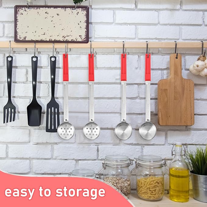 16 Pcs Portion Control Serving Spoons, Restaurant Measuring Serving Ladle Utensils, Portion Control Slotted Scoops for Weight Loss, Solid and Perforated Scoops(Red,2 oz)-Ruum Studio Home