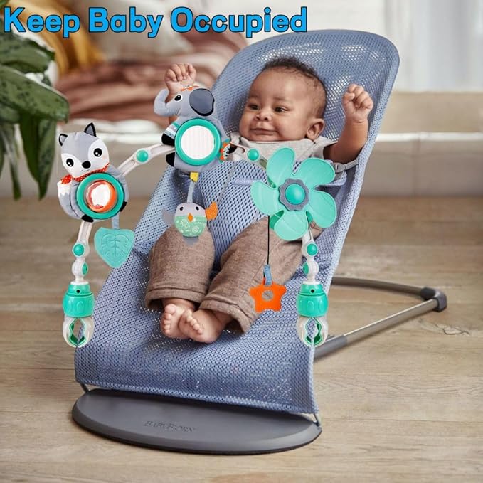 Baby Stroller Arch Mobile, Adjustable Musical Arch Toys Mobile for Crib with Universal Clamps, Versatile Activity Toy Bar for Bouncer Infant Car Seat Toys 0 6 Months Mobile for Bassinet Swing - Gray-Ruum Studio Home