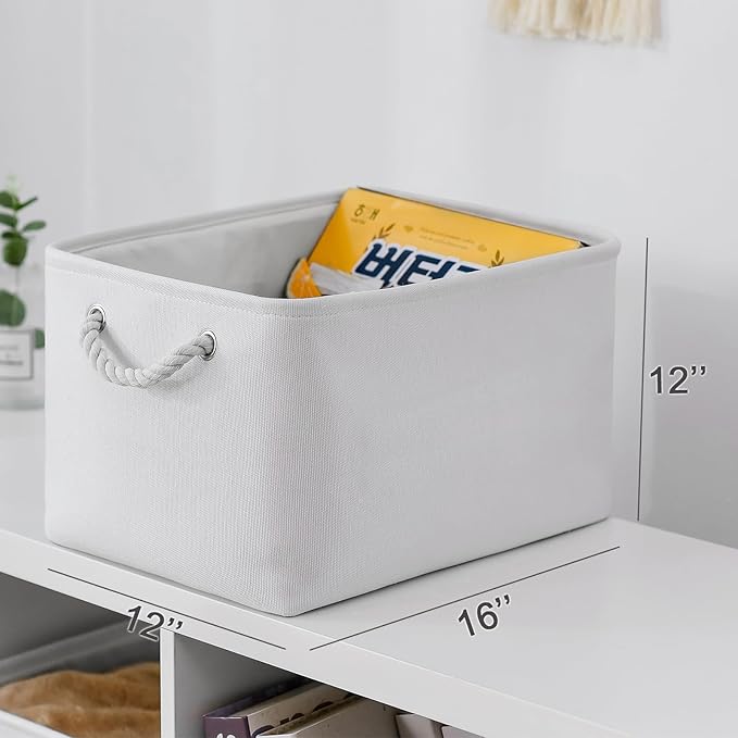 TheWarmHome Storage Basket for Shelves - 15.8x11.8x11.8 inch 3 Pack Fabric Storage Cubes, Collapsible Storage Bin for Organizing Organizer Closet Book Gift Dog(White)-Ruum Studio Home