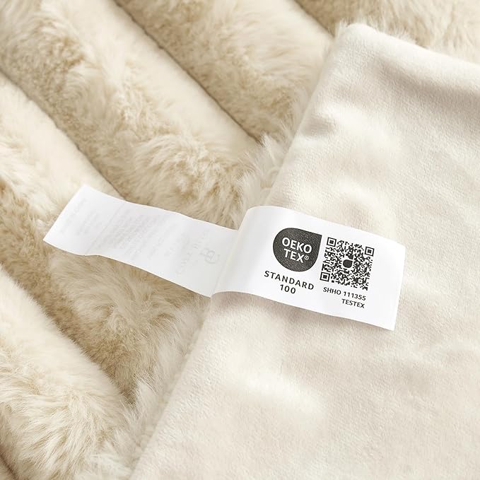 Cozy Bliss Faux Fur Throw Blanket for Couch, Cozy Warm Plush Striped Blanket for Sofa Bedroom Living Room,60 * 80 Inches Beige-Ruum Studio Home