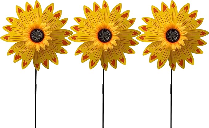 Pack of 3X Yellow Sunflower Windmill Wind Spinner Decoration Home Yard Garden Decor-Ruum Studio Home