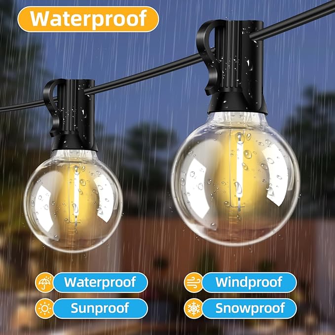 50FT G40 LED String Lights with 25 Shatterproof Bulbs (2 Spares), E12 Sockets, 2700K Warm White, eatherproof Patio Lighting for Garden,Backyard,Party,Wedding,Porch,Deck,Gazebo,Bistro,Camping-Ruum Studio Home