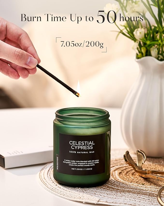 M&SENSE Celestial Cypress Scented Soy Jar Candles, Best Smelling Cedarwood Cardamom Scented Candles 7.05oz 50 Hour Long Lasting Burn, Non Toxic Natural Woody Scent Gifts for Men Women-Ruum Studio Home