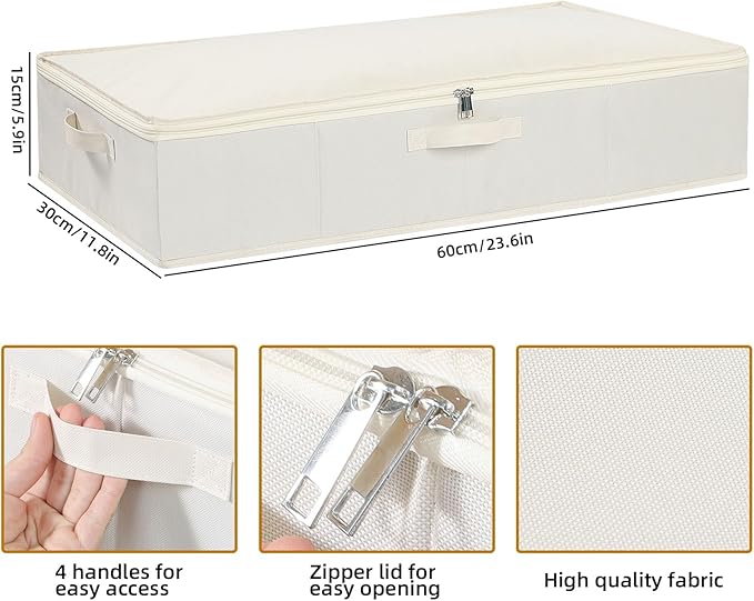 Under the Bed Storage Bins, Closet Organizers with Reinforced Handles for Blanket, Sheets, Pillows, Towels, Shoes, Beige, 3 Pack, 23.6 x 11.8 x 5.9 Inch-Ruum Studio Home